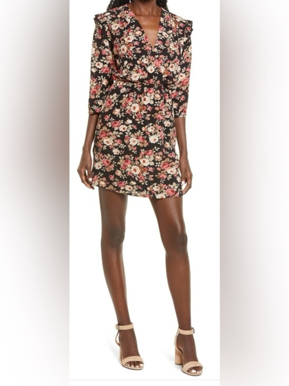Fraiche by J Pem Ruffle Shoulder Floral Dress